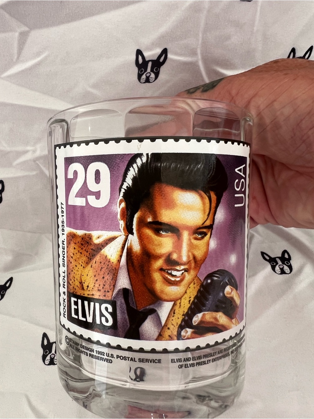 1992 Elvis stamp Collectible Glass Mug - Purple Design